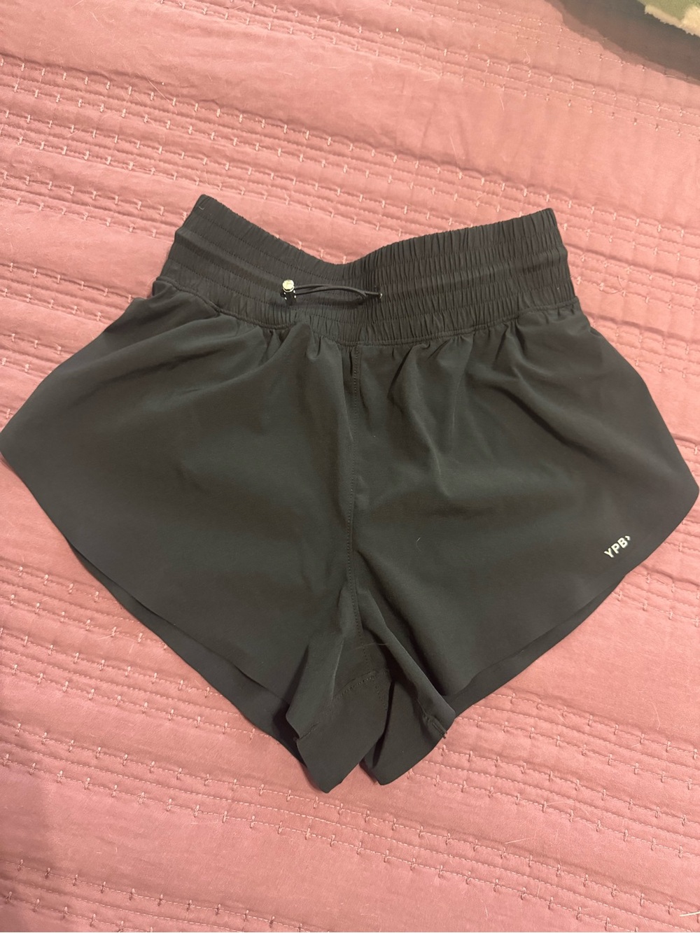 Women's Black Athletic Shorts with Elastic Waist and Drawcord